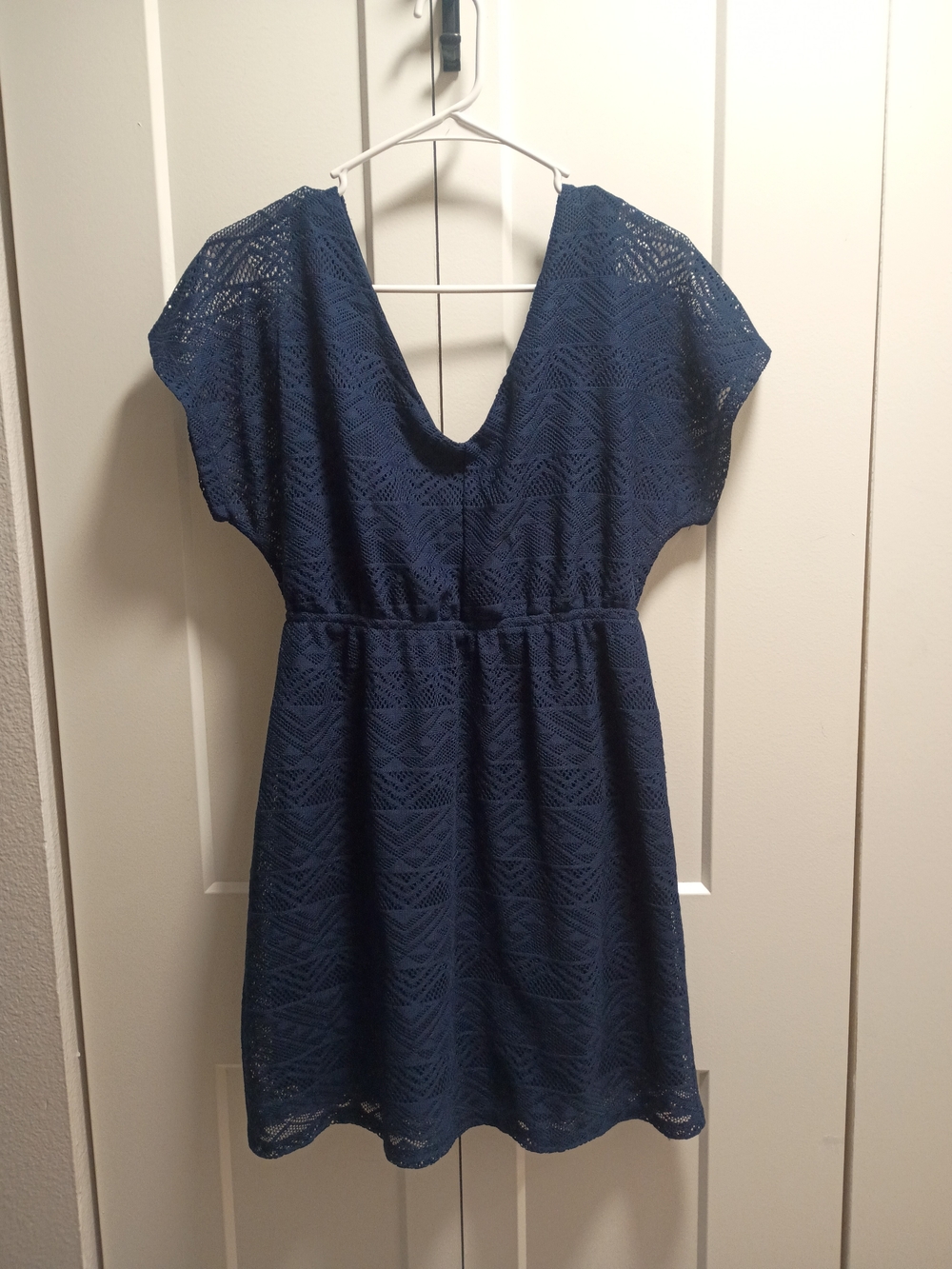 Women's Navy Lace V-Neck Tunic with Elastic Waist